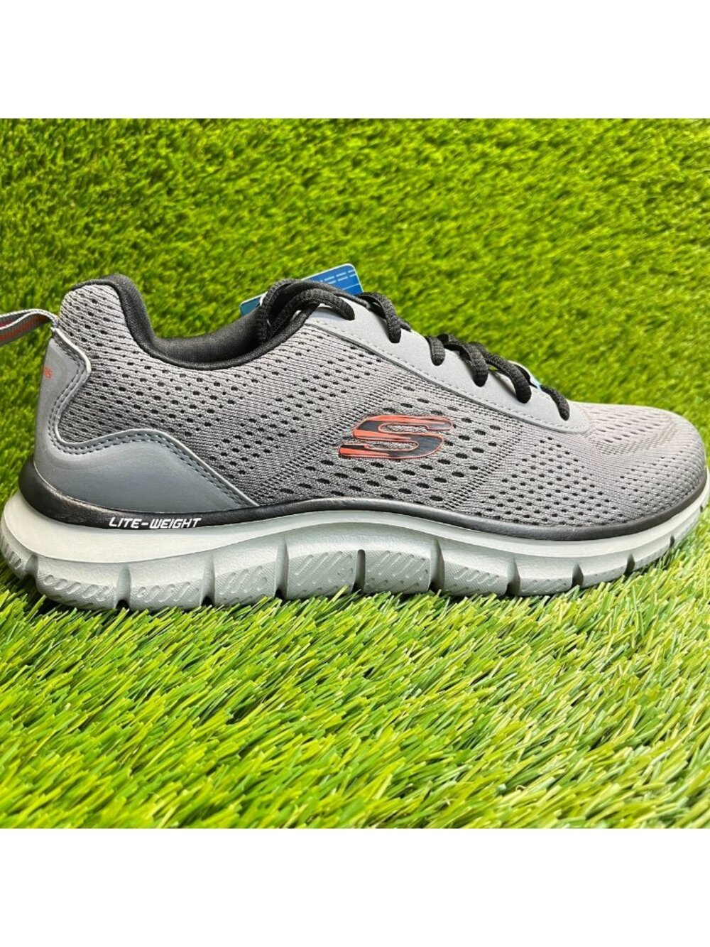 Skechers Track Leshur Mens Size 8.5 Gray Orange Athletic Walking Shoes Sneakers